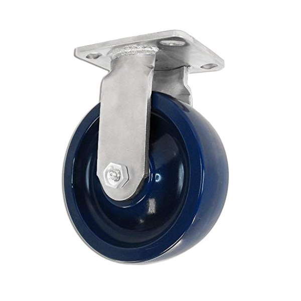 6" Stainless Steel Rigid Fixed Caster, Blue Solid Poly Wheel, 1200 L